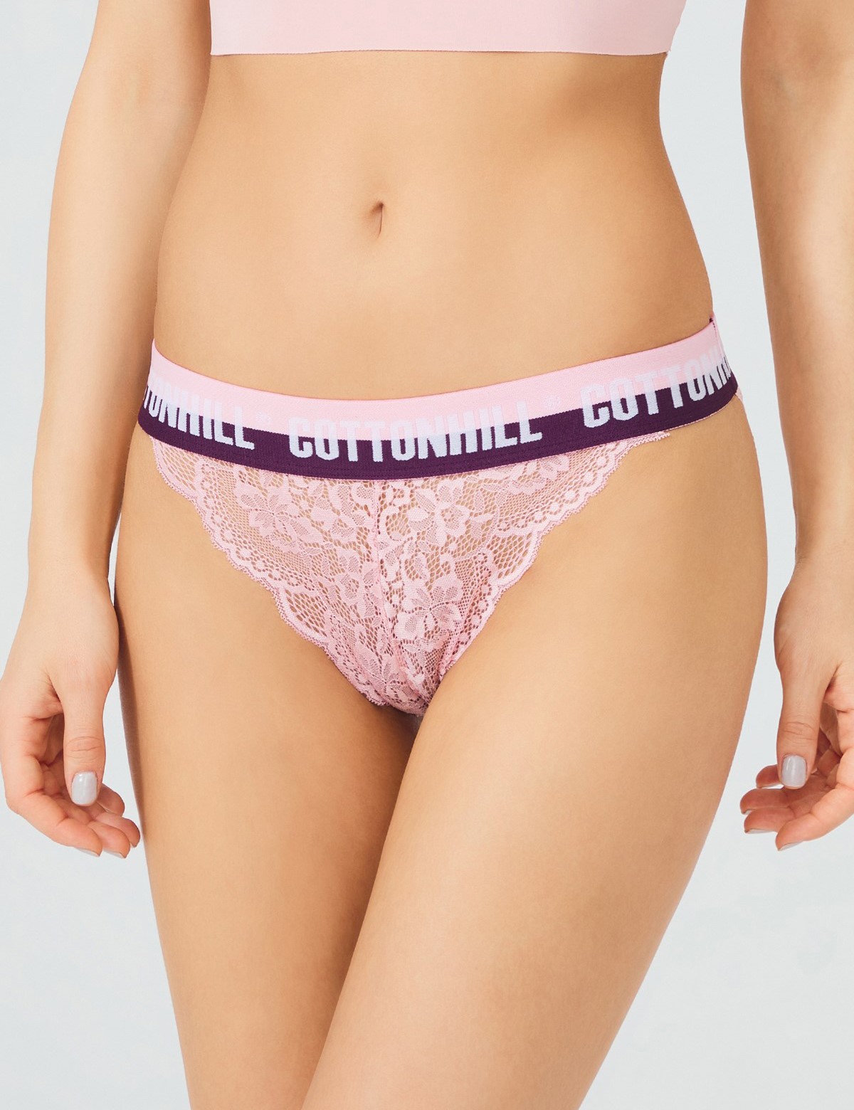 Cottonhill γυναικείο ροζ βαμβακερό εσώρουχο με δαντέλα CH0505
